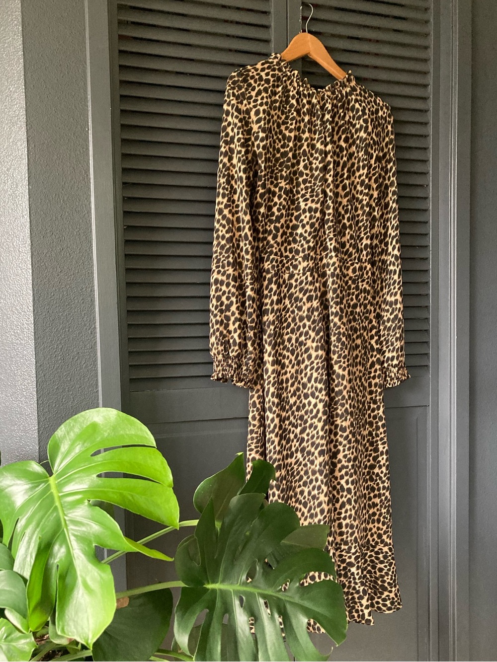 J. Crew Leopard Print Long Sleeve Midi Dress - Brown & Tan